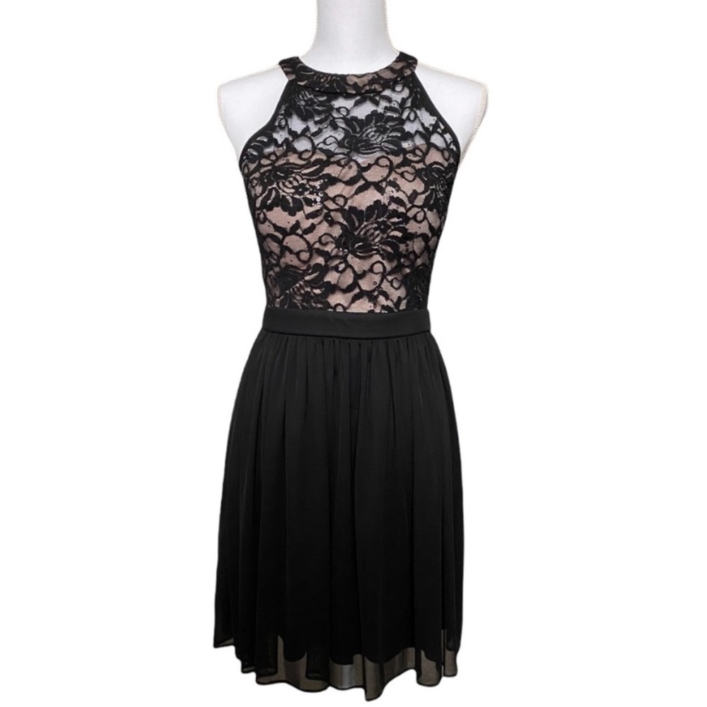 Morgan & Co Black Halter Illusion Cocktail Dress